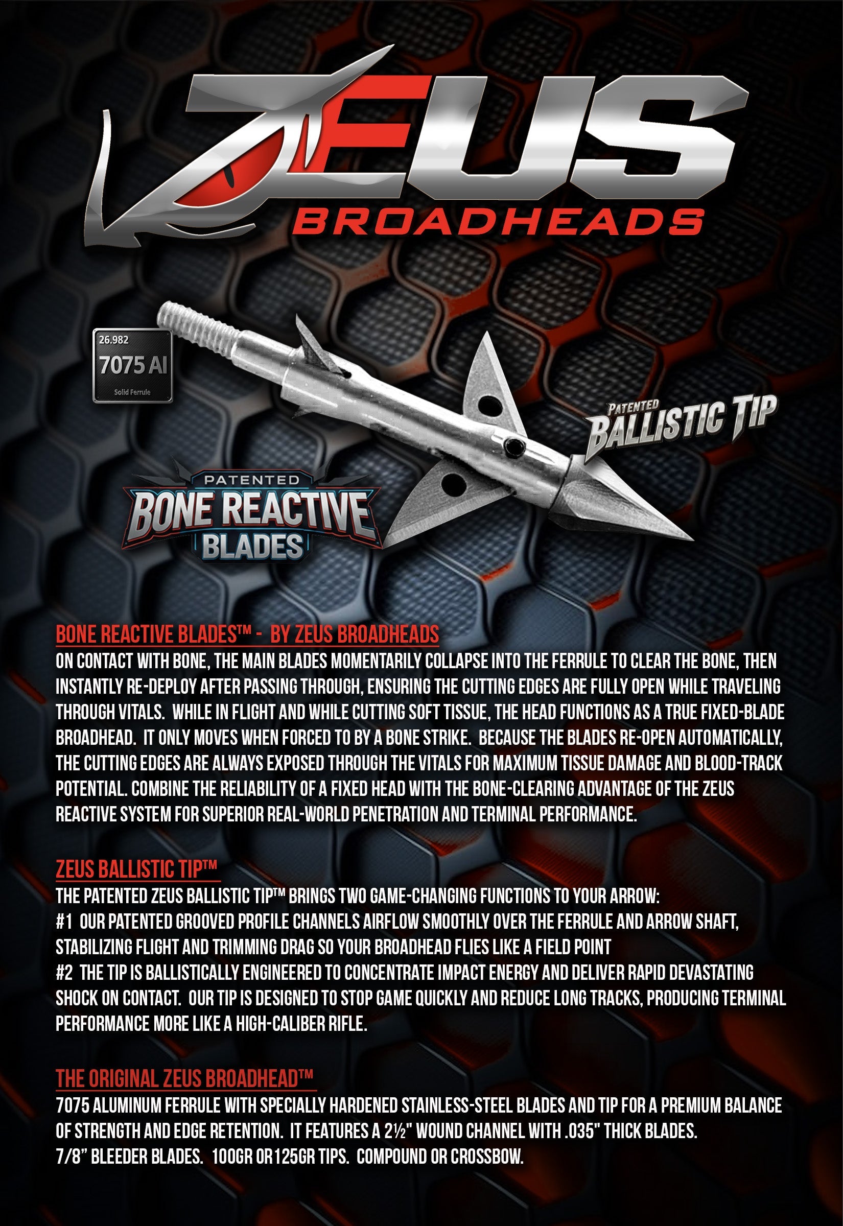 ZEUS BROADHEADS 100GR OR 125GR (3 PACK)