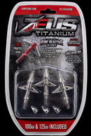 ZEUS TITANIUM  BROADHEADS (3 PACK) PLUS PRACTICE HEAD-COMES WITH BOTH 100/125 GR TIPS
