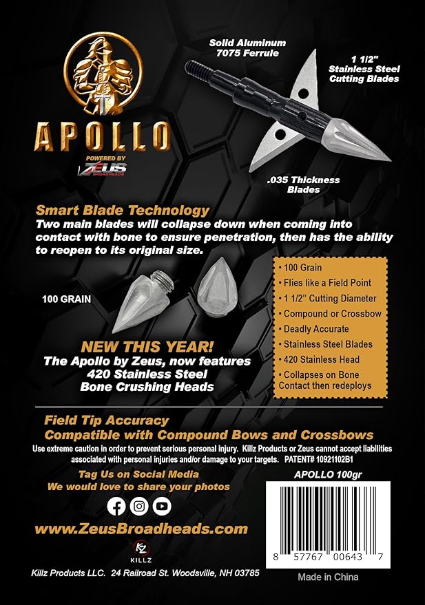 ZEUS APOLLO BROADHEADS 100GR OR 125GR (3 PACK)