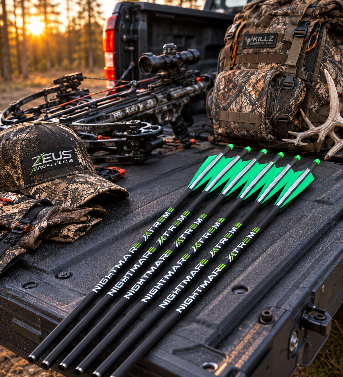 NIGHTMARE XTREME Crossbow Bolts Carbon Half Moon and Capture Nocks 6Pcs 20"